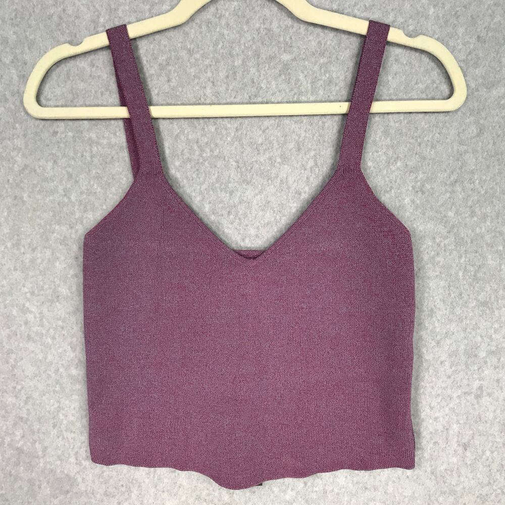 Who What Wear Knit Crop Tank‎ Large Purple Crop Brami Stretch Cami Layer Under